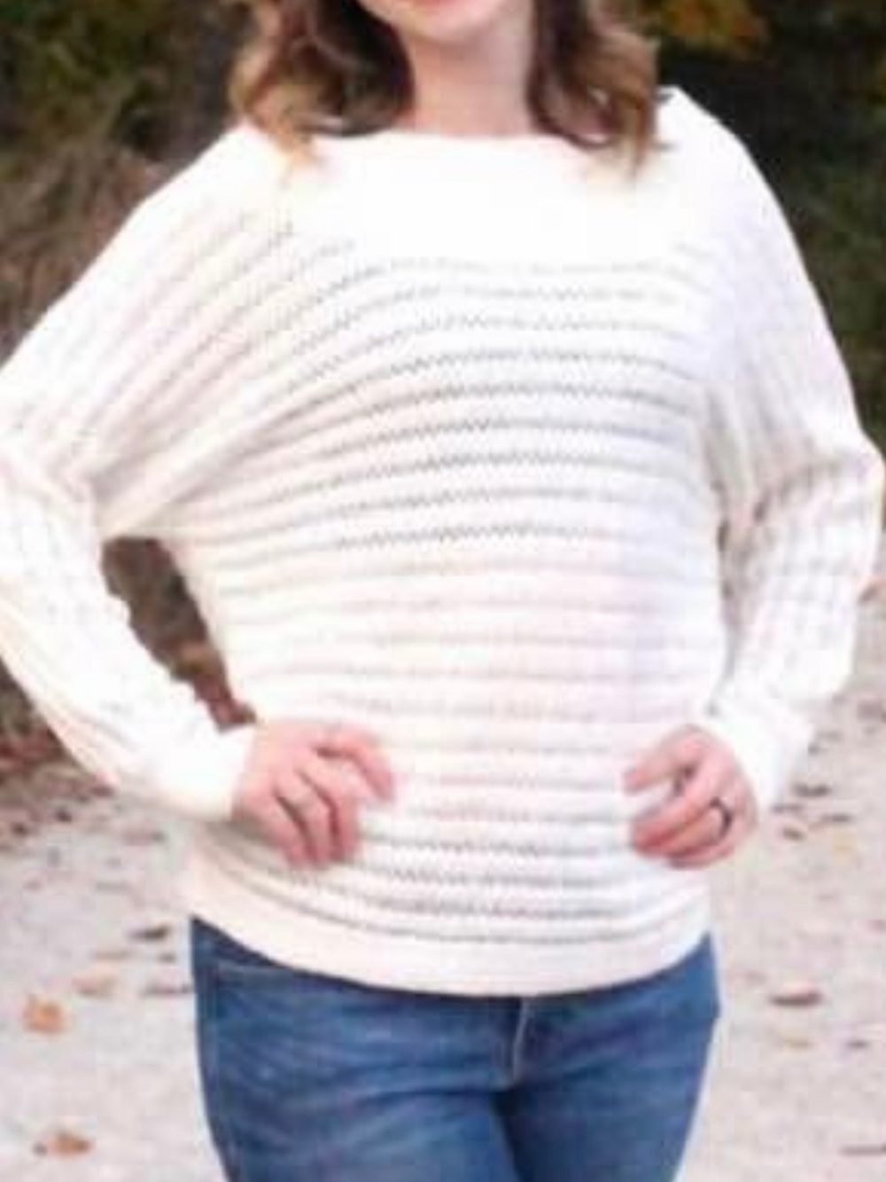 Maurices Cream Open-Weave Crew Neck Sweater